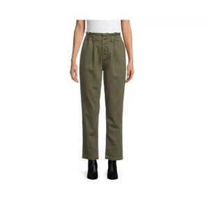 Time and Tru Women's High Rise Relax Button Fly Paperbag Pants - Green, Size 20